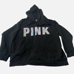 VICTORIA'S SECRET PINK TIE DYE CAMPUS HOODIE BLACK ARCTIC ICE LARGE